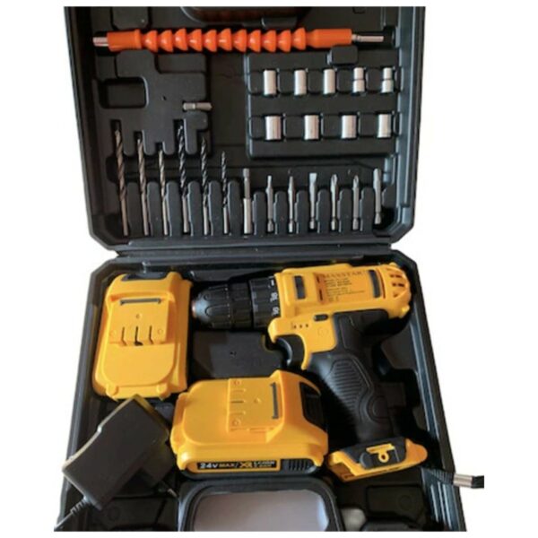 Maxstar 24V 5AH Liion Çift Akülü Çantalı Darbeli  Şarjlı Matkap 24 Parça Uç Setli