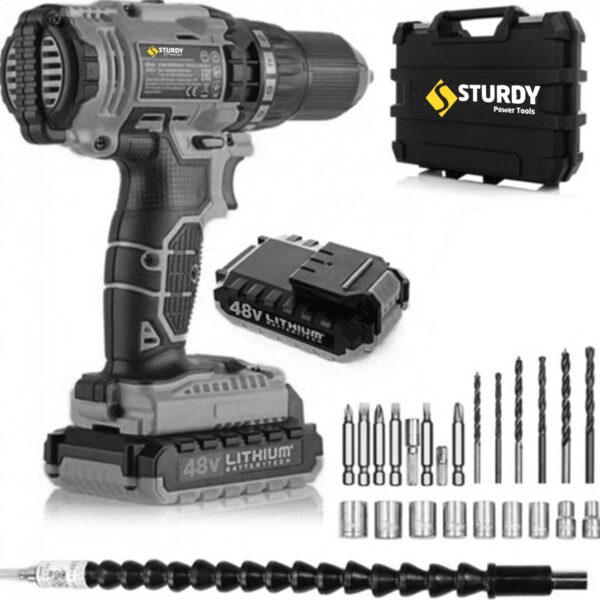 Sturdy 48V5AH Sanzumanlı Setlı Darbeli Lıon Proper Matkap 23 Parca Setli