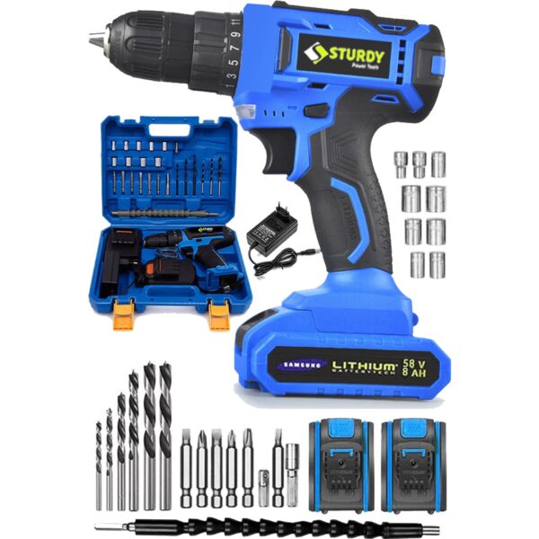 Sturdy 58V 6Ah Lıon Çift Akülü NEW SERİ Darbeli Turbo Şarjlı vidalama Matkap 27 Parça Uç Setli