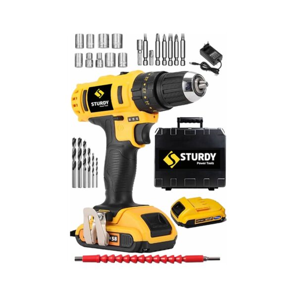 Sturdy 58V 6Ah Lıon Çift Akülü EXPRESS SERİ Darbeli Turbo Şarjlı vidalama  Matkap 27 Parça Uç Setli