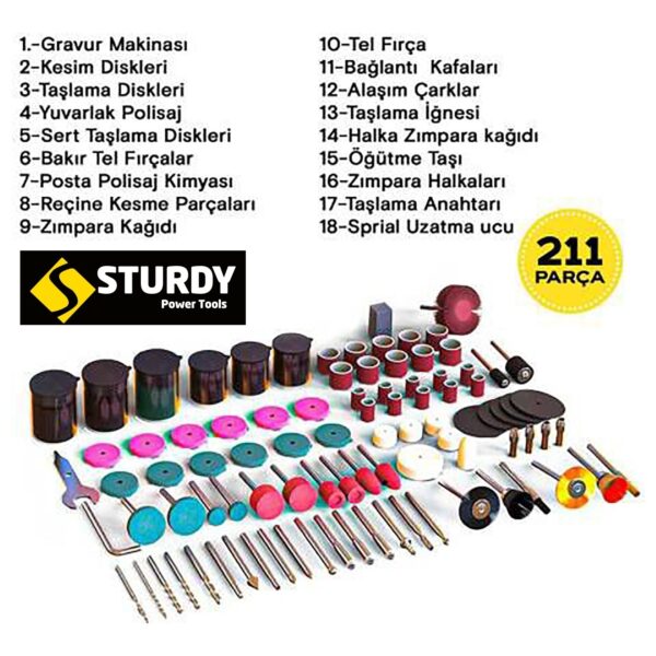 Sturdy Power 500 W Gravür Oyma Taşlama Seti