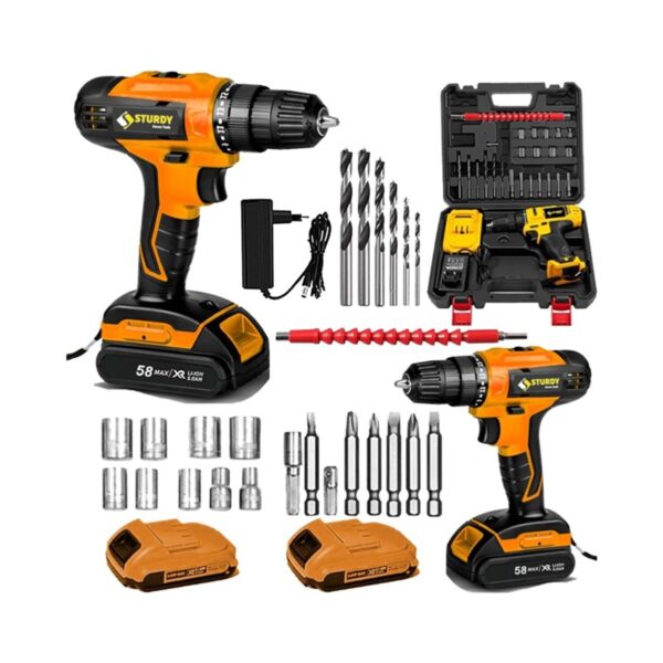 Sturdy 56V 6AH Metal Sanzumanlı Express Seri Setli Li Ion Çift Akülü Matkap 27 Parca Setli