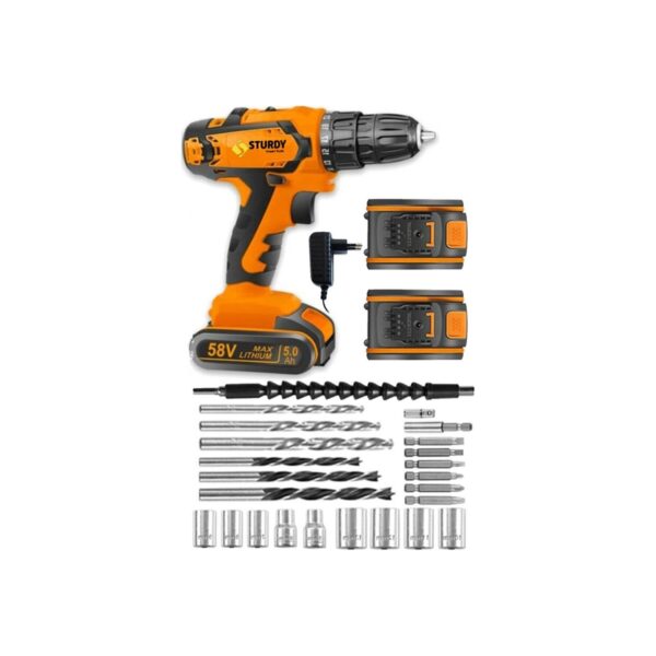 Sturdy Japon Technology 58V 6AH M 6 Metal Şanzıman Şarjlı Çift Akülü Vidalama 27PRÇ Uç Setli