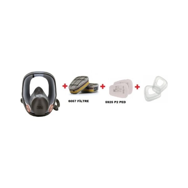 3M ™ 6800 Tam Yüz Gaz Maskesi +6057 Abe1 Filtre +5925 P2 Ped+ 501 Filtre Tutucu Kapak