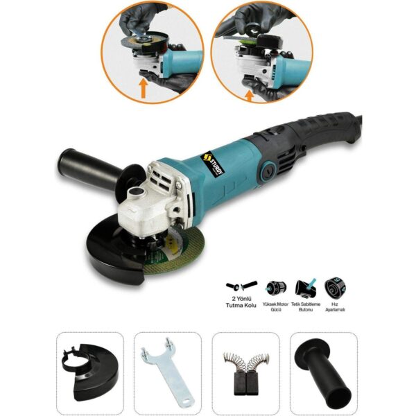 Sturdy 1250 WATT Avuç Içi Taşlama Makinası 6 Kademeli Uzun Kuyruk Devir Ayarlı 125 mm Mavi