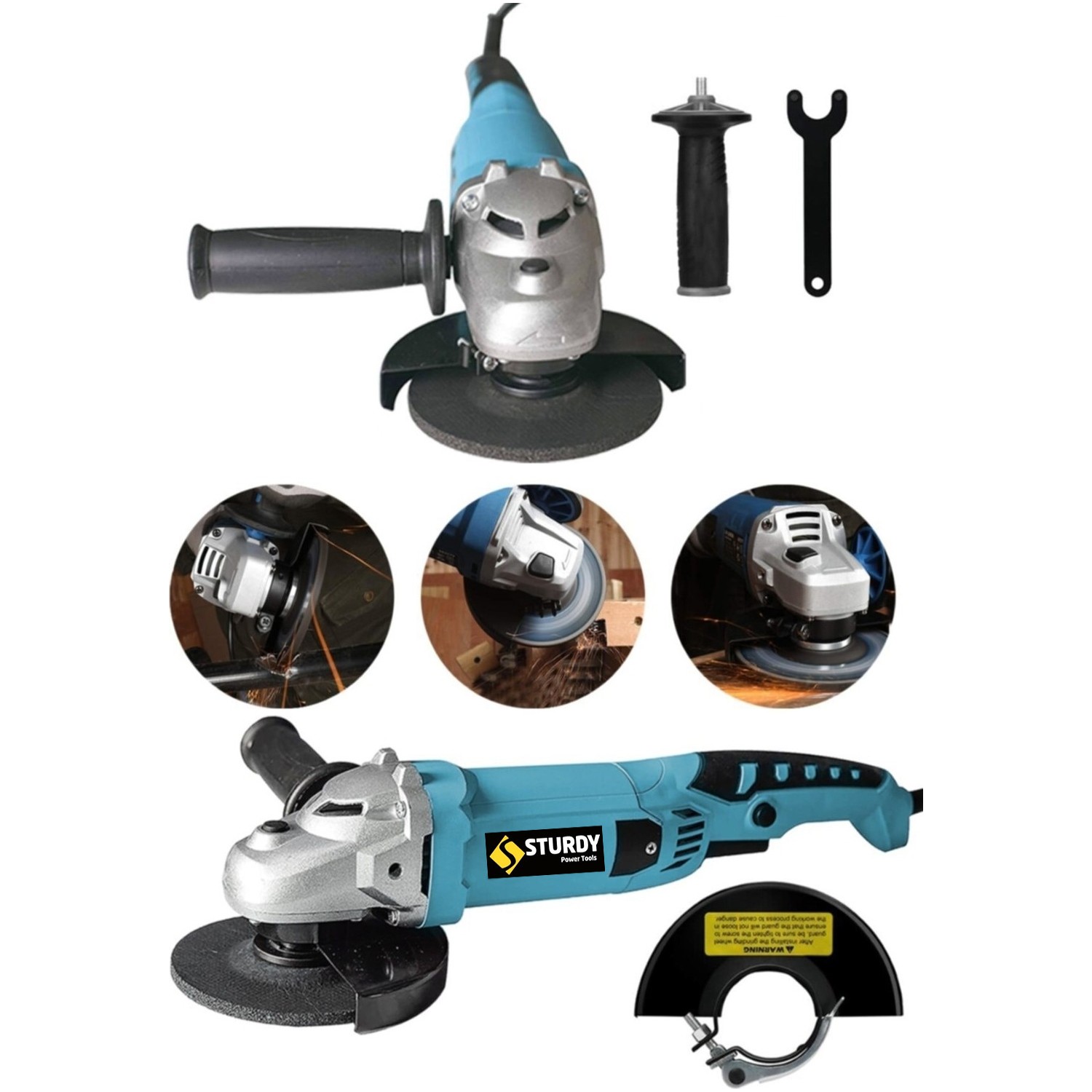 Sturdy 3000 Watt Devir Ayarli Sjs Çift Metal Dişli Şanzuman Demir Metal Kesme Taşlama Makinesi 125 mm Mavi