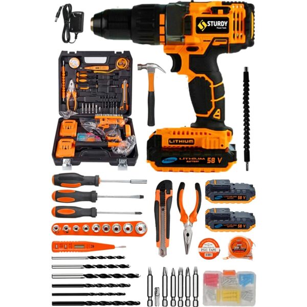 Sturdy Rx Drive Seri Darbeli 58 V 10 Amp Yeni Nesil Lion Akülü Vidalama Matkap + 100 Pcs Combo Set