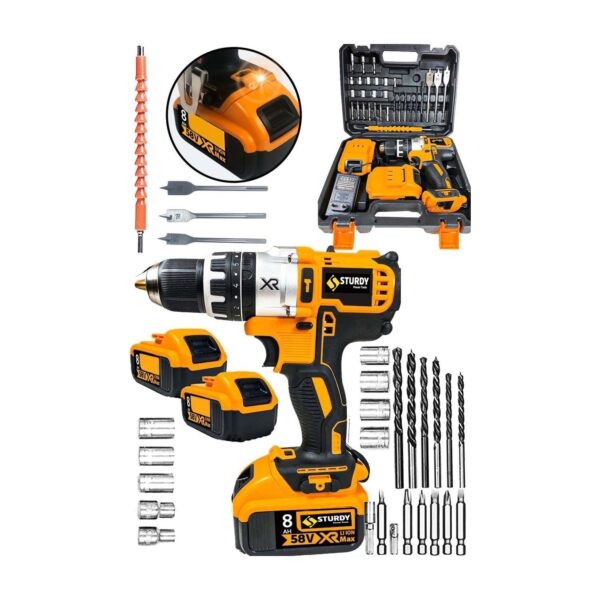 Sturdy Technology Darbeli 58 WF 5AH Sarı Xr Li Ion Çift Akülü Şarjlı Vidalama Matkap Pro Set 30 Parça