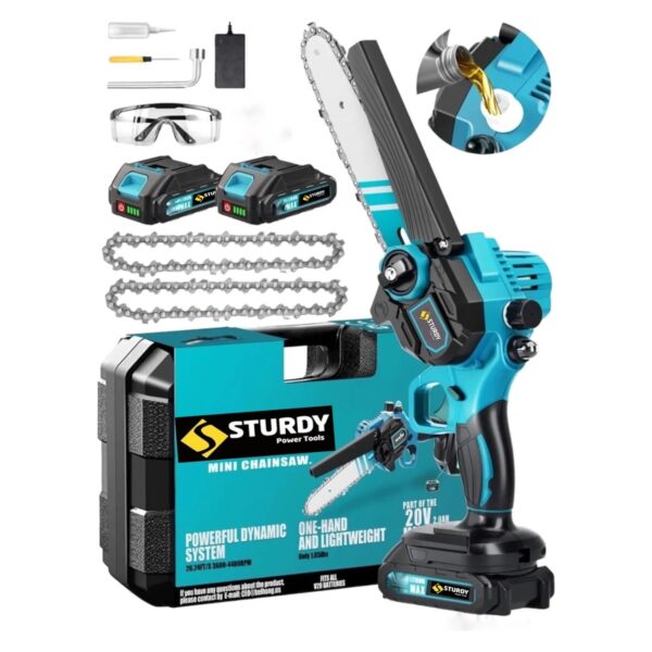 Sturdy 21 Volt Pro Çift Akülü Şarjlı Motor Yağ Hazneli Çift Pala Zincirli Dal Budama Makinası