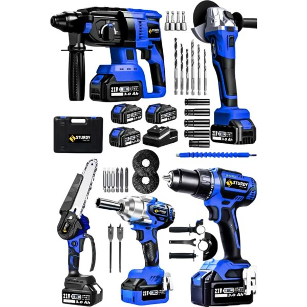 Sturdy Usta Seti Kömürsüz Akülü 5li Set 2 26 Şarjlı Hilti  Taşlama Şarjlı Somun Sıkma  ŞARZLI Darbeli Matkap  Dal Budama Testere 3 Akülü