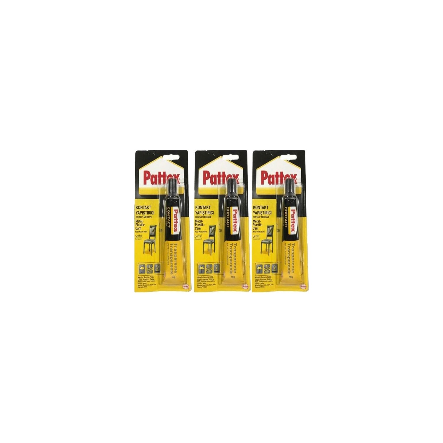 Pattex Universal Kontak Yapıştırıcı Metal Plastik Cam 50ML 3 Adet