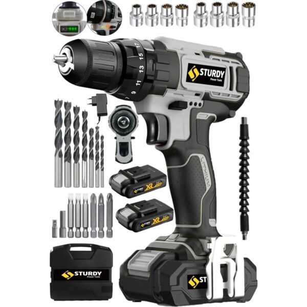 Sturdy 128GB Lıon Çift Akülü New Seri Darbeli Turbo Şarjlı Vidalama Matkap 27 Parça Uç Setli